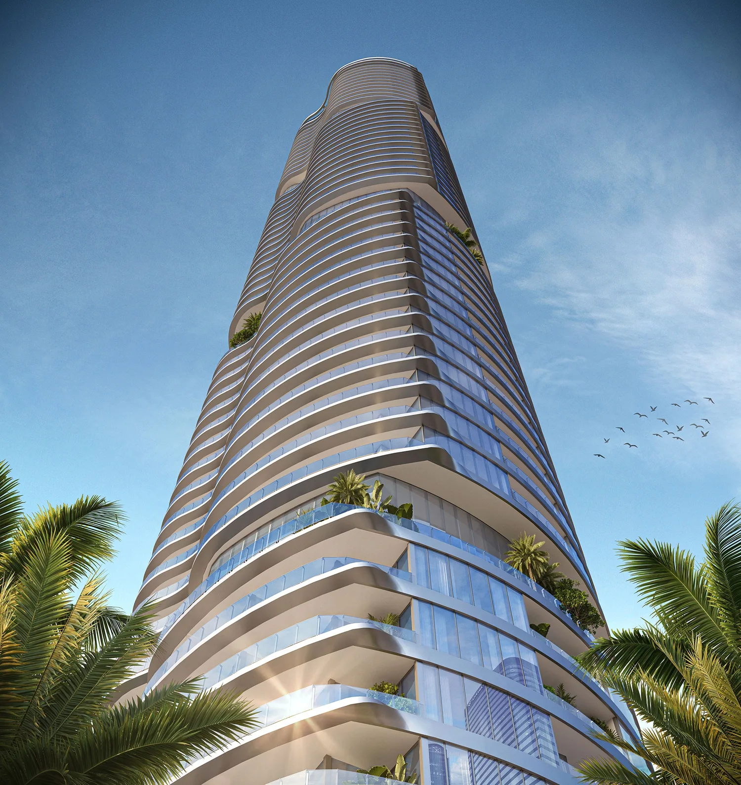 Torre 619 Brickell: 75 niveles de balcones curvos entre palmeras