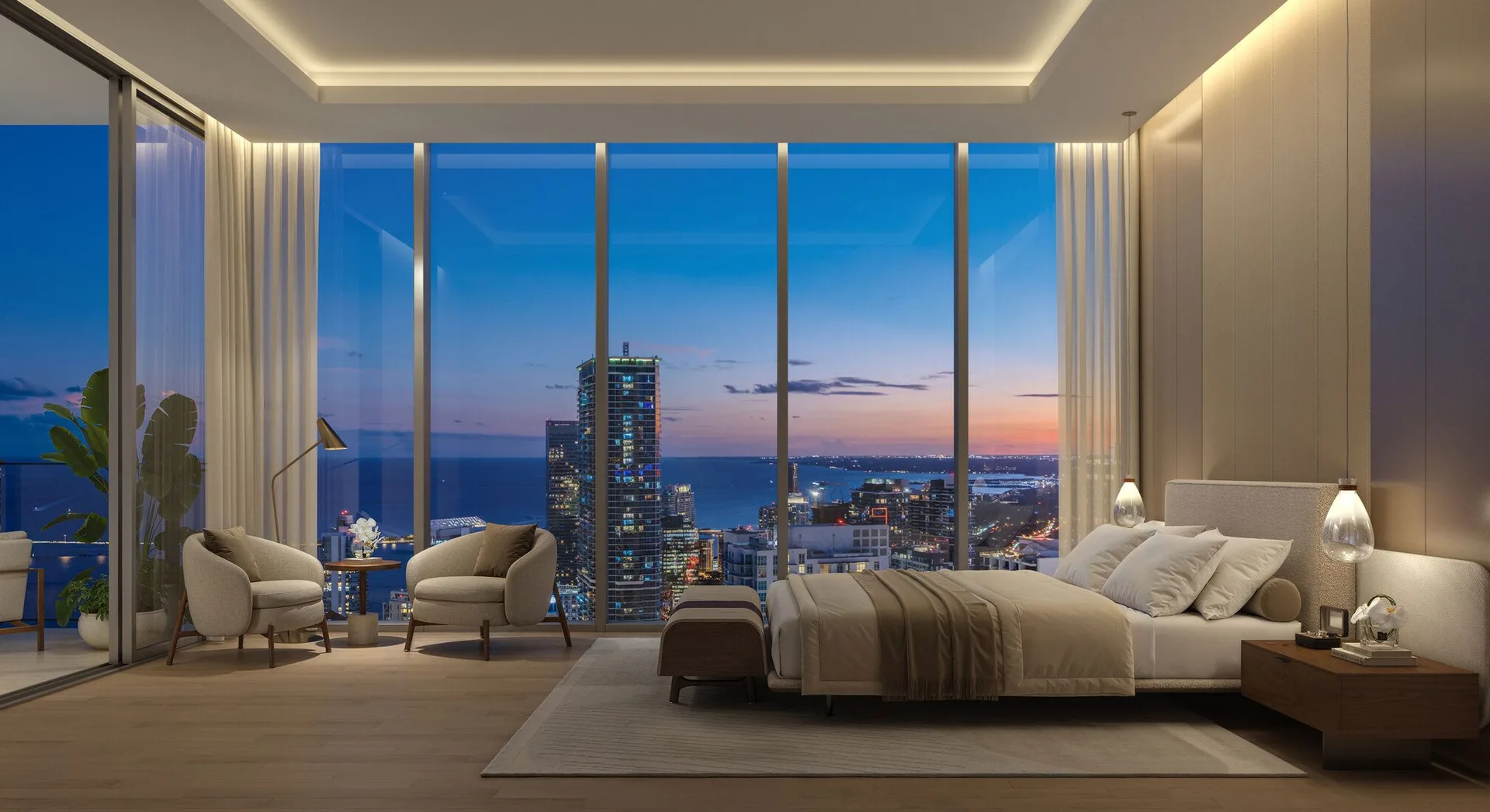 Suite principal con la bahía al pie de la cama